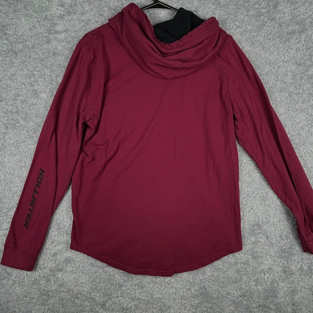 Hollister Men Burgundy‎ Hooded Tee Long Sleeve Pocket Logo Size M - Picture 4 of 9